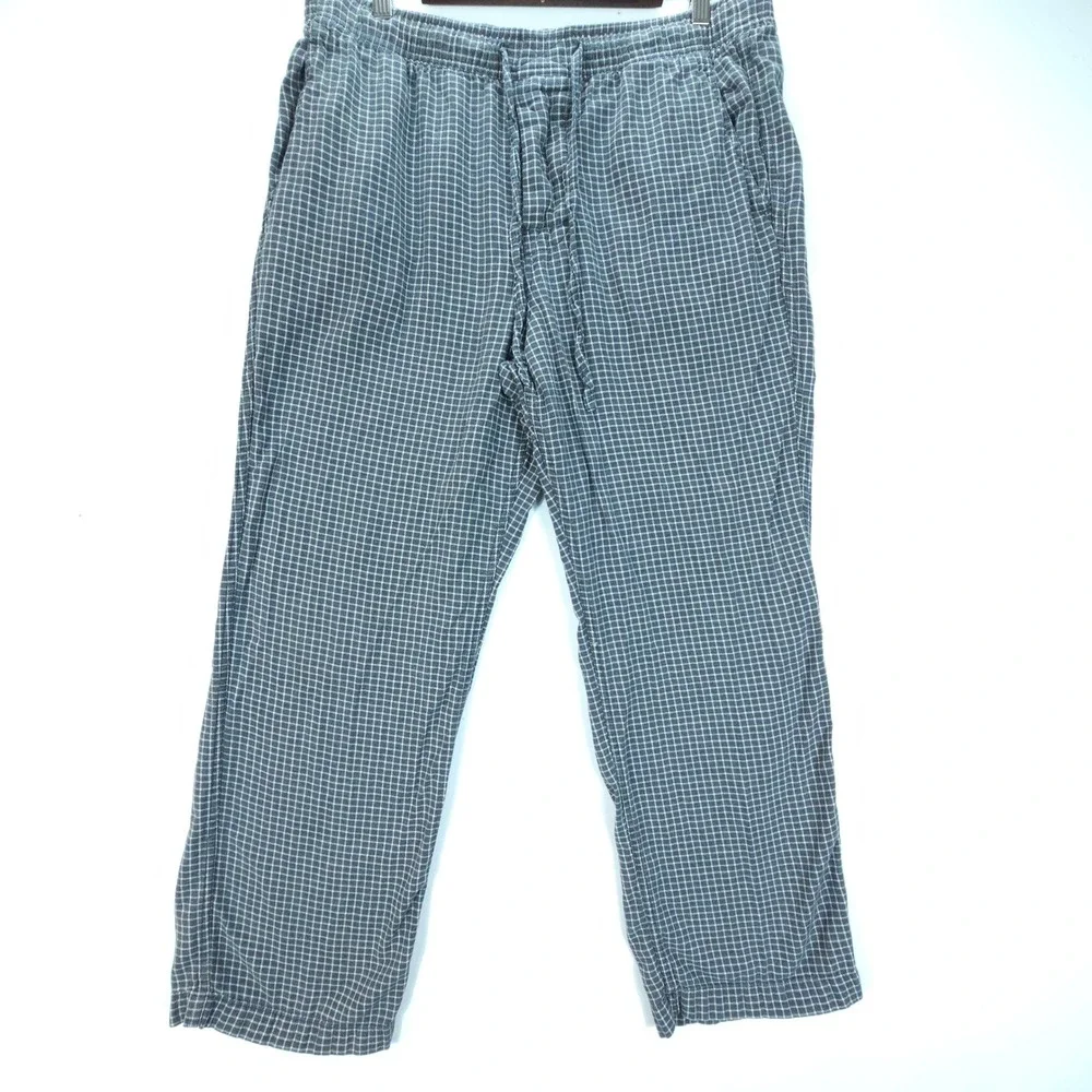 Vintage J Crew Pants Mens L Blue Grid Plaid Cotton Pajama Lounge Streetwear